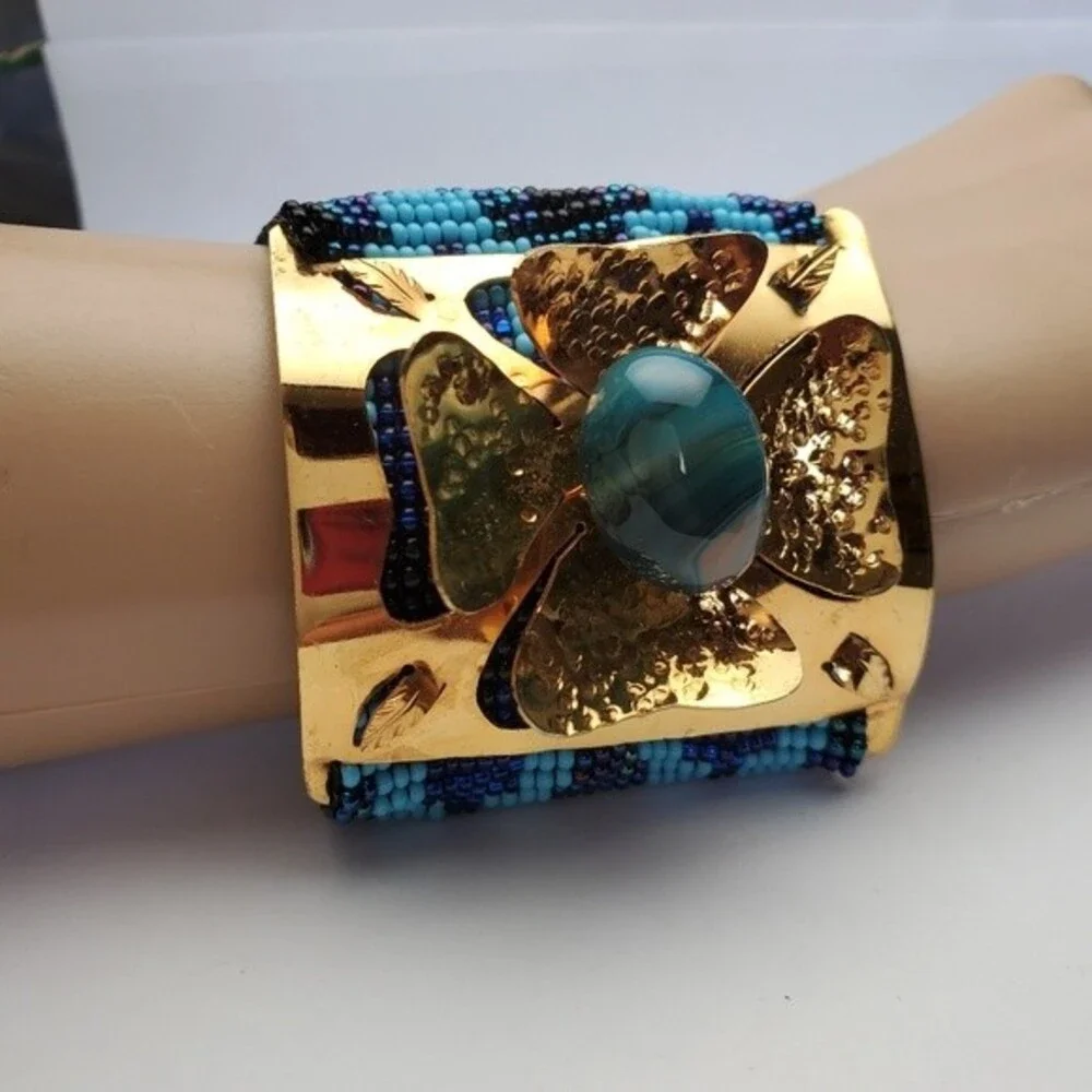 Bohemian Blue Gold Flower Halloween beaded Bracelet 6